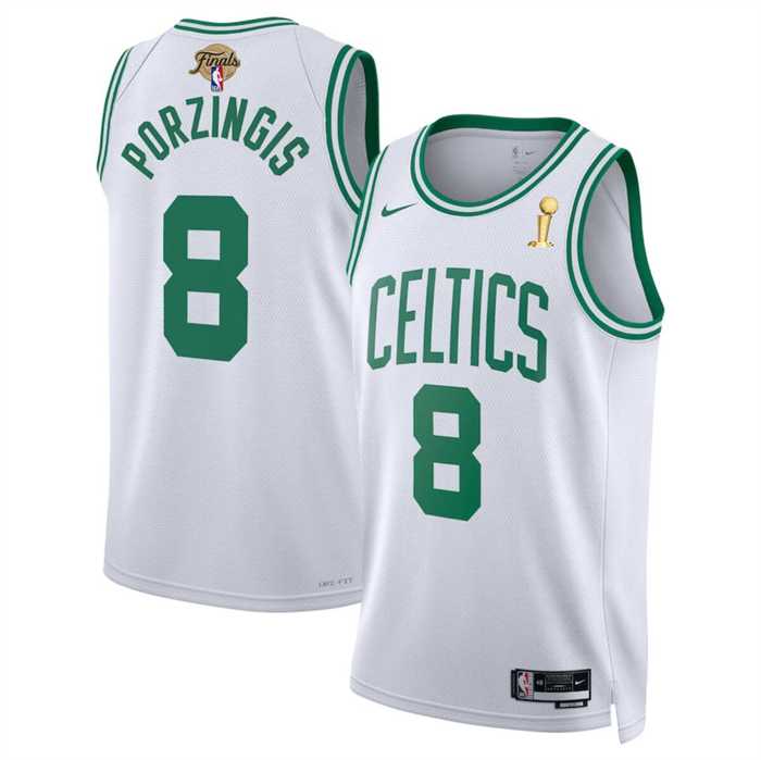 Men%27s Boston Celtics #8 Kristaps Porzingis White 2024 Finals Champions Association Edition Stitched Basketball Jersey Dzhi